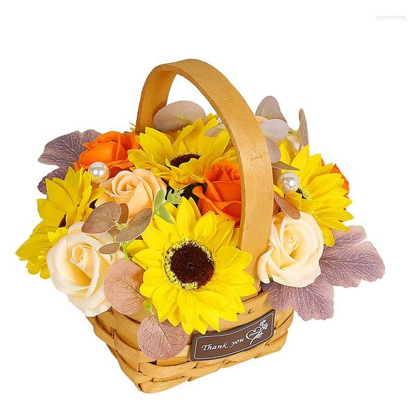 Fleurs décoratives Savon Tournesol Rose Panier Coffret Cadeau Fait Main DIY Maison Art Fleur Fête Des Pères Pour La Fête Des Enseignants