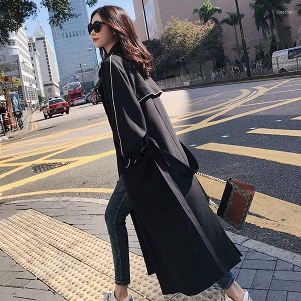 Женские траншевые пальто женское покрытие средней длины 2023 Корейская мода Harajuku Spring Adumber Black Plus Wholesale Loose Jacket