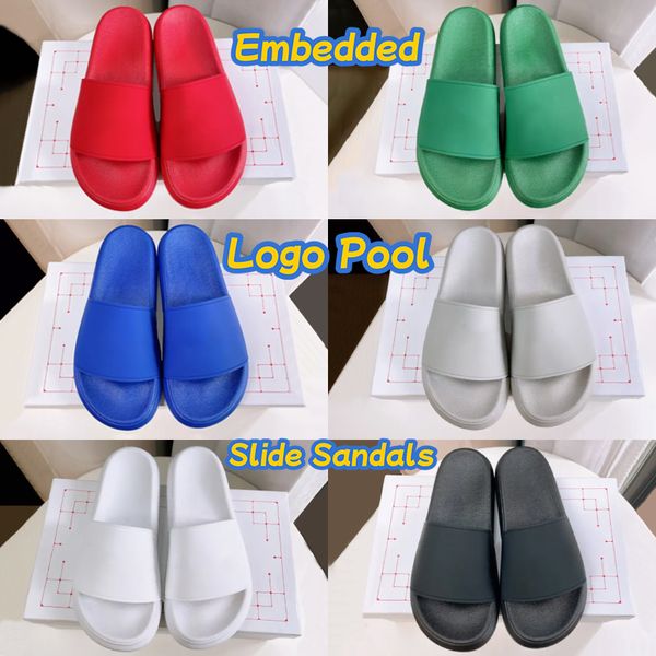 Luxo Embedded Logo Pool Slide Slippers mulheres homens verde branco mix preto azul branco vermelho Senhoras Sandálias de praia moda masculina plataforma Sapatilhas de verão