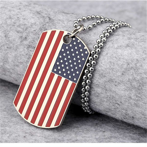 Collane Hip Hop Street US Flag Pendant Fashion Punk Men's Military Card Chain Collana Vendita calda G220524