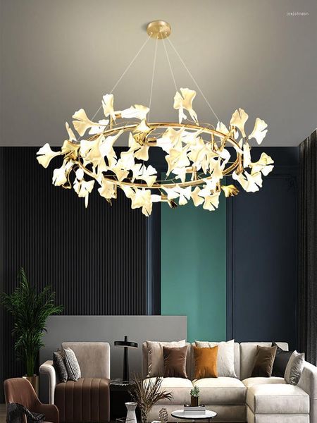 Anhänger Lampen Kronleuchter Led Nordic Hängen Wohnzimmer Schlafzimmer Moderne Restaurant Küche Ginkgo Blatt Lampe Kreisförmige Innen Decke