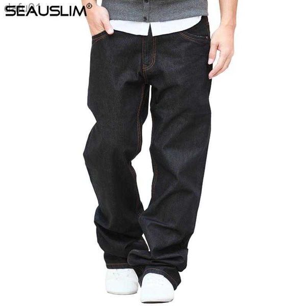 Мужские джинсы Seauslim Black Bacgy Jeans Мужчины 2020 модные мужчины Прямой джинсовый брюк Большой размер 48 42 33 34 36 38 Джинсы повседневного стиля q-gzzl-02 L230520