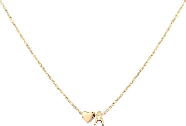 Halsketten mit Anhänger, erste Herz-Halskette, 18 Karat vergoldeter Edelstahl, kleiner Buchstabe, personalisierter Name für Frauen
