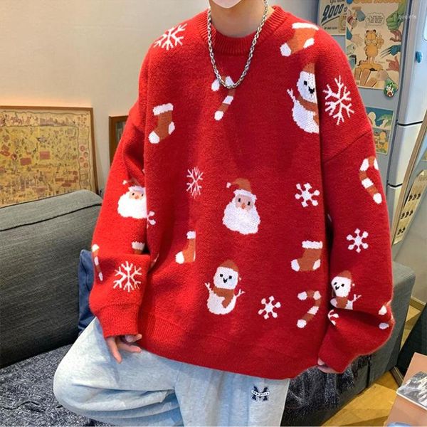 Мужские свитеры рождественский вязаный свитер мужчина негабаритный навидад. Пуловер Женщины Осень Зимняя Пара Куртка Ретро Пул Хомм