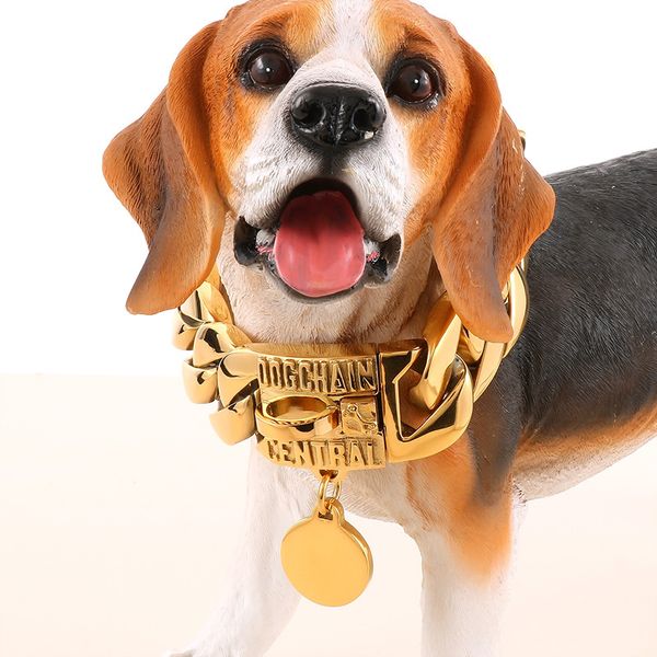 31 mm schwere, starke Metall-Hundekettenhalsbänder, Edelstahl, Haustier-Trainings-Würgehalsband für große Hunde, Pitbull, Bulldogge, 18 Karat Gold, Silber, Show-Halsband, Panzerkette, kubanische Halskette