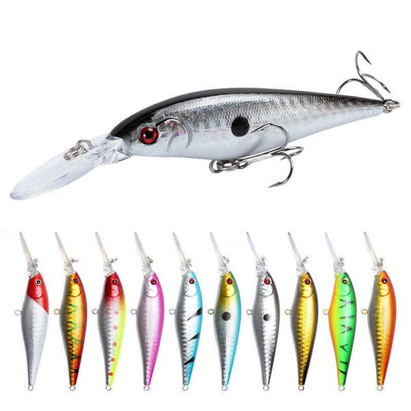 Esche esche 1Pcs Minnow 11cm 10.5g Plastica artificiale Canna dura Nuoto profondo Dispositivo oscillante giapponese Crank Bait Bass Fishing Gear P230525