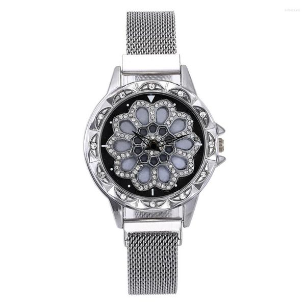 Orologi da polso Orologio da donna Magnete a rete Quadrante girevole a 360 gradi Orologio da donna di lusso con diamanti al quarzo per orologio Relogio Femino