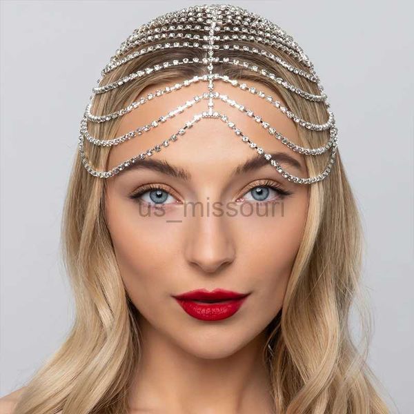 Andere Modeaccessoires Stonefans Fashion Shiny Rhinestone Mesh Hair Chain for Women Simple Hollow Out Wedding Bridal Stirnbänder Haarschmuck Accesso J230525