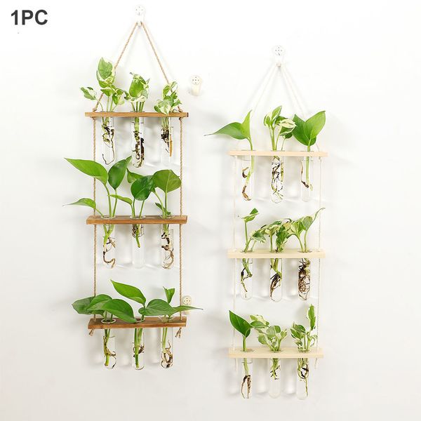 Vasen, Propagator, Reagenzglas-Pflanzgefäßhalter, Blumenvasen mit Holzständer, moderne Wandbehang, Hydrokultur, Terrarium, Heimdekoration, 3 Etagen, 230525