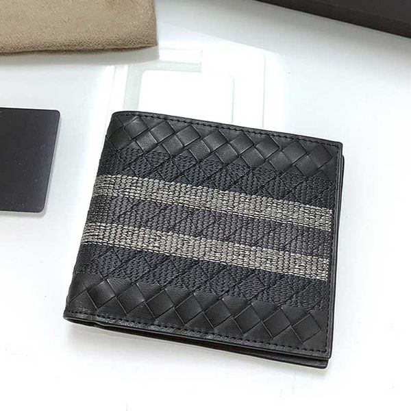portafoglio da uomo di design portacarte di alta qualità portafoglio corto in vera pelle borsa intrecciata in stile italiano porta carte originale in pelle bovina nera