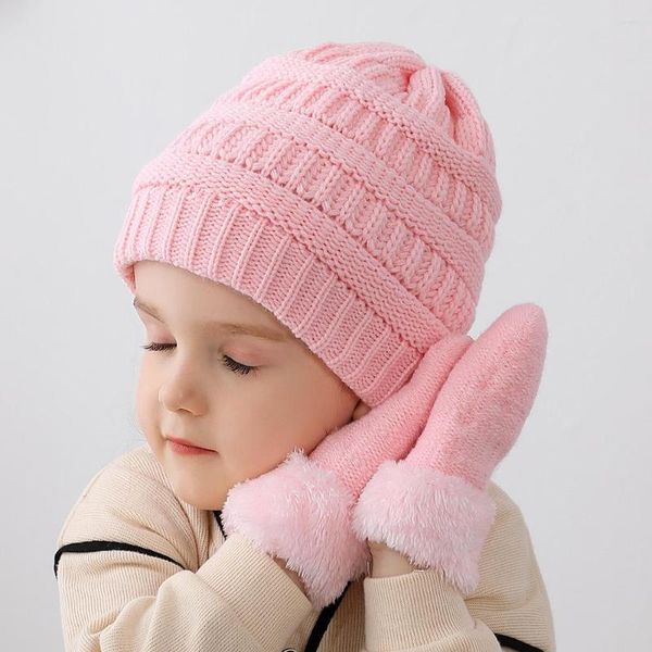 Boinas de chapéu de inverno bebê luvas definidas para crianças para meninas e meninos com forro de lã quente