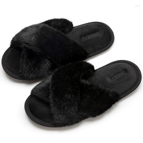 Slippers Женская кросс-полоса мягкая плюшевая плюше