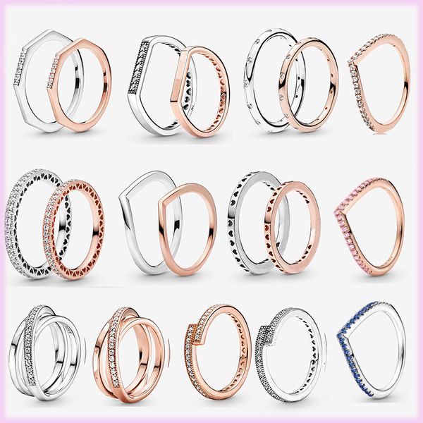 925 Sterling Silver Pandora Rose Gold Sterling Silver Ring Noivado Casal Ring com Jewelry Gifts Combinando entrega grátis