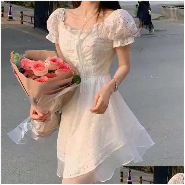 Abiti casual di base Elegante abito bianco coreano da donna Scava fuori la fasciatura da sera Y Sweet Mini 2022 Summer Designer Pretty Party Dr Dhfdp