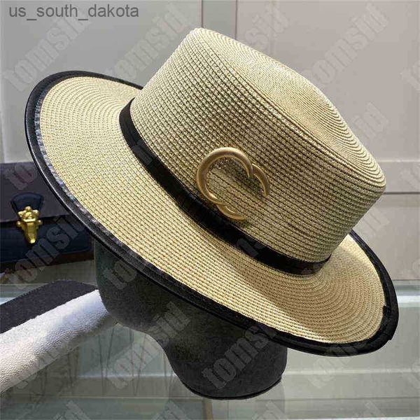 bai cheng Mens Womens Designer Str Hat Fashion Sunhat Marca Gold Buckle Grass Braid Designers Cappelli da secchio per donna Berretto da baseball Berretti da baseball 4 colori