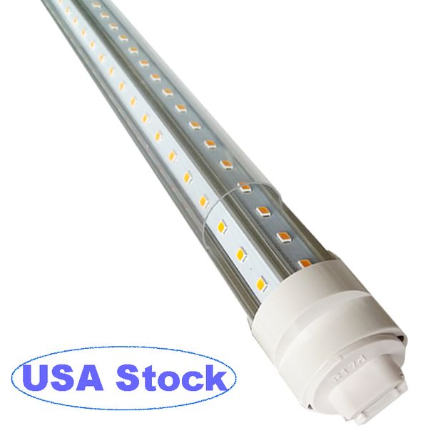 R17d Tubo de luz LED de 8 pés 2 pinos V Bulbo de 72W de 72W Rotativo HO Base Clear Tampa Dual-end-end Power, 9000lm Frio Branco 6500k, Tampa Limpa, AC 90-277V Usastar