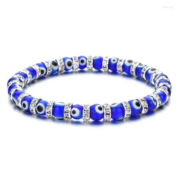 Strand Blue Evil Lucky Göz El Yapımı Elastik Halat Bilezikleri Cam Boncuklar 6mm Kristal Parti Ayarlanabilir Takı Hediyesi