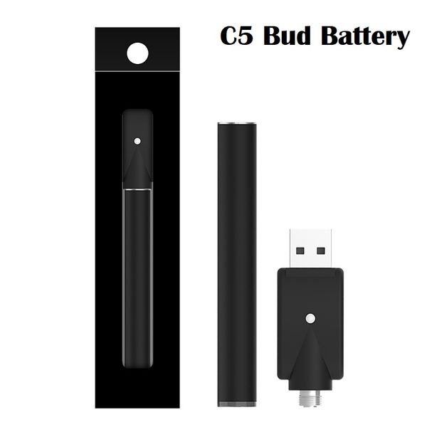 Fast Ship C5 Butt Touch Bateria de 10,5 mm sem botão Vape o caneta 345mAh para 510 cartuchos com luz indicadora inferior para 510 cartuchos de rosca Canadá EUA Vape Battery