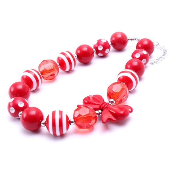 Perlenketten Rote Farbe Weihnachten Baby Kind Klobige Halskette Mode Kleinkinder Mädchen Bubblegum Perlen Schmuck Geschenk für Kinder Drop D Dh9I5