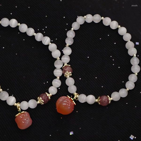 Bracciali con ciondoli Opali Mani Stringa di moda coreana Web Celebrità Fragola naturale Bracciale di cristallo pesca Marea Ins femminile può essere Adj