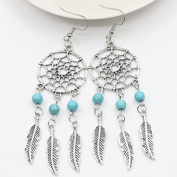 Brincos de Moda de Moda Bohemia Pingente Dream Catcher Vintage Hollow Metal