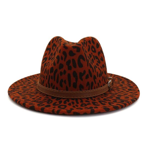 Wide Brim Hats Bucket European Us Autumn Winter Leopard Print Jazz Fedora With Belt Buckle Decor Men Women Panama Trilby Wool Felt Dhcvs