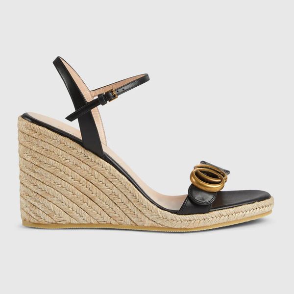 Tasarımcı Sandallar Kadın Deri Platformu Espadrille Lüks Moda Markası Topuk 8cm Model CZ01