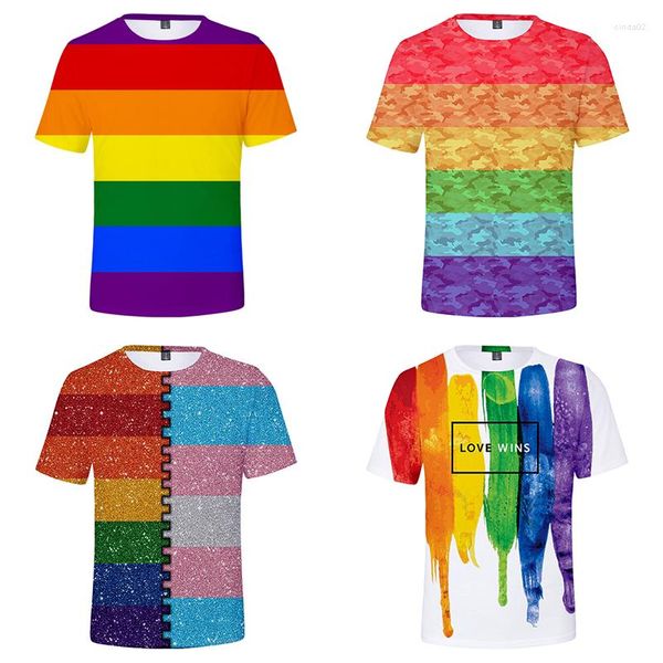 Camisetas masculinas bandeira de arco -íris lesbianas lésbicas gays 3d impressão moda de verão masculino Mulheres de manga curta camiseta camiseta moletons tops