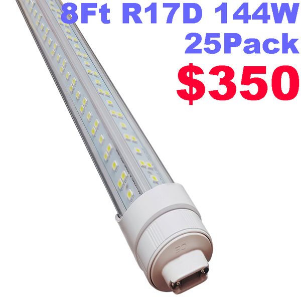 8-футовый светодиодный светодиодный свет R17D, F96T12 HO 8 Foot Sdire Lacks, 96 '8-футовый светодиодный светодиодный фонарь для замены T8 T12 флуоресцентных лампочек, 100-277 В, 18000LM, 6000K, прозрачная линза Crestech