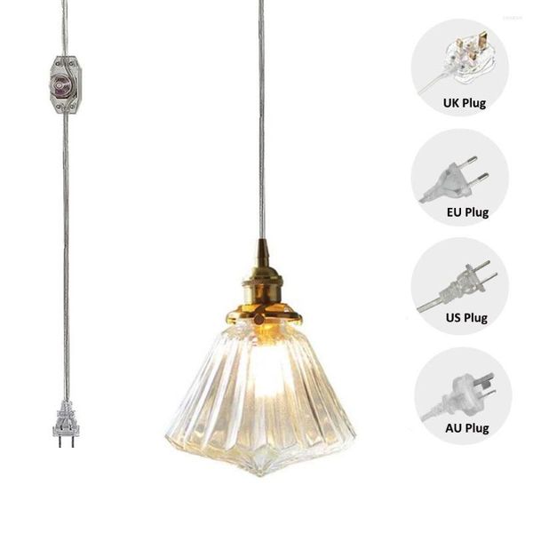 Lâmpadas pendentes NUNU 1 PCS RETRO VIDRO LAMPSHADE DIAMIDO SHOPE COBRO SUPORTE TETETILTE TETELTION COM FORMURA DE PULL-IND DIMER PAR