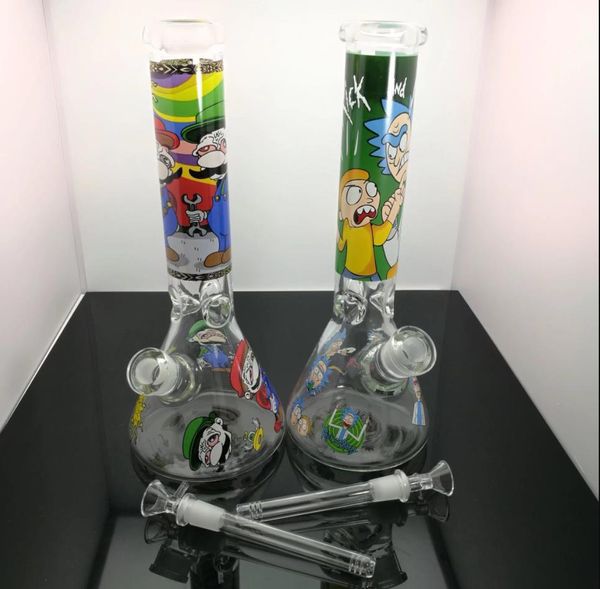 Tubi di fumo in Europa e in America Narghilè Bong Glass Rig Oil Water Bong Set di sigarette in vetro con adesivo stampato addensato con un'altezza di 35 cm