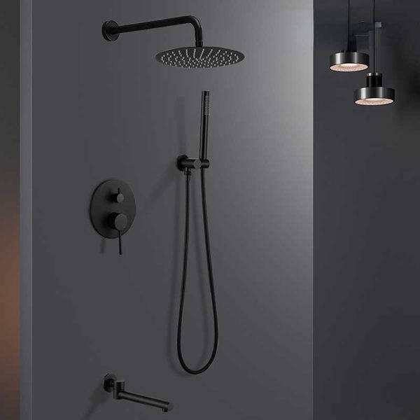 Badezimmer Duschsets Schwarz-Wand-Duschkopf Set heißes und kaltes Wasser Tap Badezimmer eingebettet runde Sprühspray gebürstet Gold Bad Booster Wasserhahn G230525