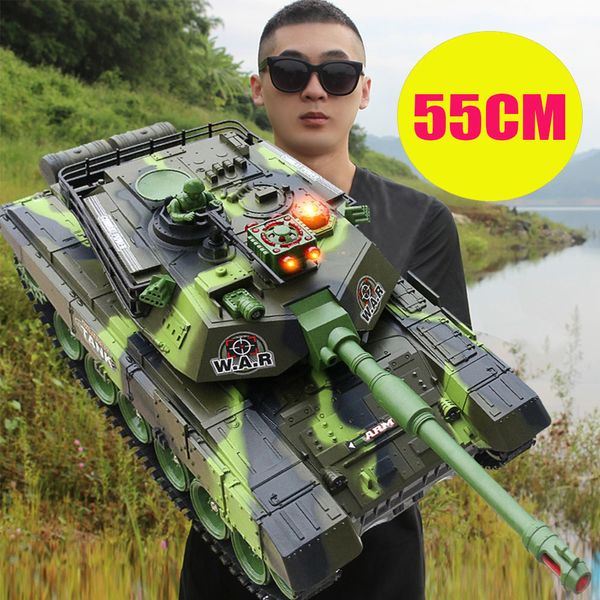 Elektrik/RC Araba 55/44cm Büyük RC Tank Battle Radyo Kontrolünde Radyo Kontrollü Tanklar İçin Dünya Savaş Makinesi Askeri Araba Ordu Kamyon Çocuk Oyuncaklar Çocuk 230525