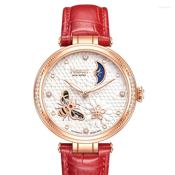 Orologi da polso Svizzera NESUN Orologi da donna meccanici automatici Scheletro impermeabile Fasi lunari Orologio luminoso con diamanti