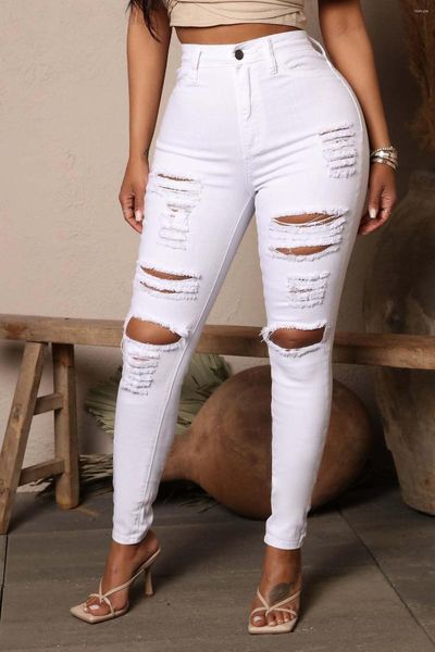 Damen-Jeans, sexy Frauen, zerrissen, ausgeschnitten, Schlitz, Stretch-Hosen, Leggings, Schwarz, Halt, Bleistiftkleidung