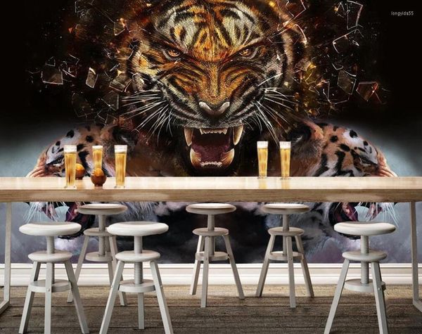 Tapeten Maßgeschneiderte großformatige 3D-Wandbildtapete Tiger Sheng Wei Down The Mountain Roar River Top Gun Cloud Hintergrundwand