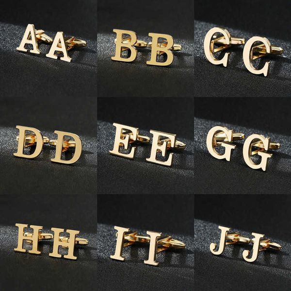 Cuff Links Letters de alta qualidade em inglês dourado a-z de luxo de jóias de jóias BUFFLINKS Acessórios comerciais franceses G220525