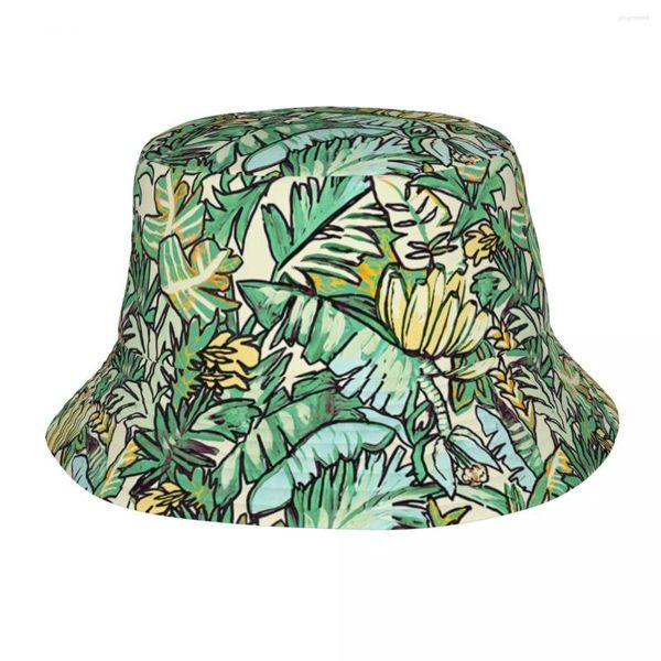 Berets Custom Green Banana Leaves Buckte Hat Men Women Fashion Summer Sun Sun Fisherman Cap