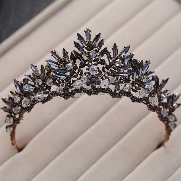 Outros acessórios de moda barroca bronze preto preto de cristal contas de noiva Tiaras shinestone diadema concurso coroa para a cabeceira da cabeceira da cabeceira da noiva J230525