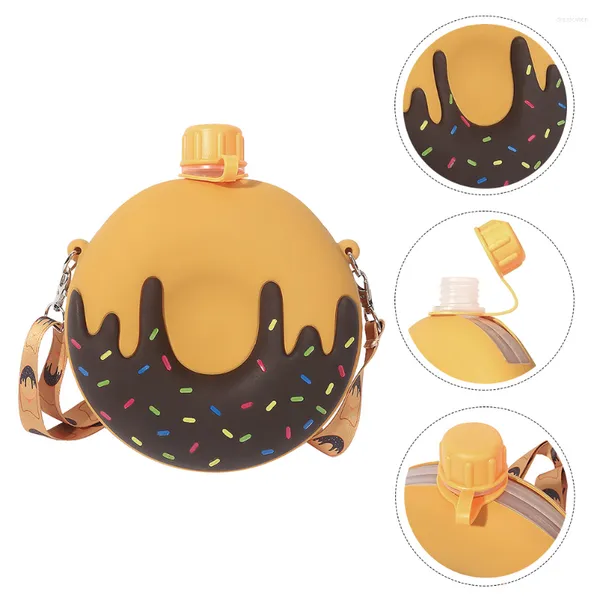 Garrafas de água Donut Kids Silicone à prova de vazamento Drink fofo Criança Copa Mulheres Manga Crossbody Beverage Novidade de bebida portátil