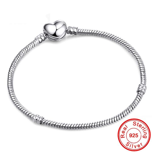 Vecalon Original 925 Sterling Silber Herz Form Verschluss Schlange Kette Charme Armbänder Für Frauen Mädchen DIY Herstellung Von Schmuck 16-23CM