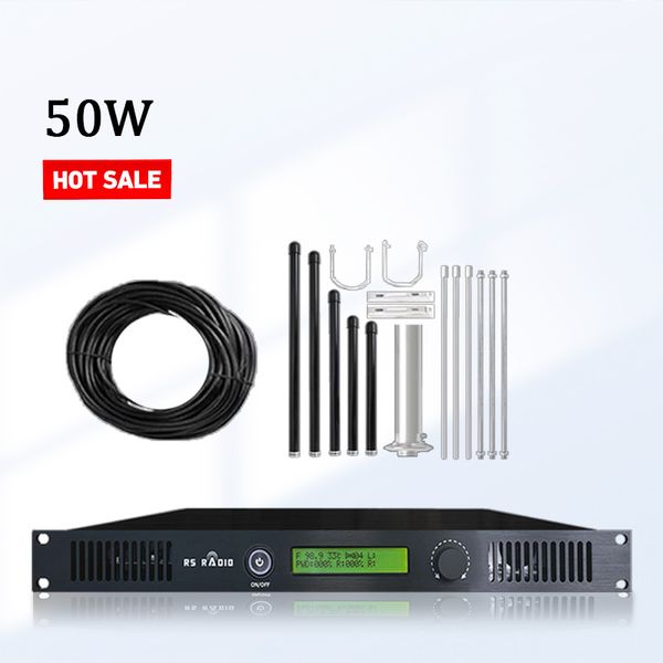 Transmissor fm sem fio 50w para transmissão de estação de rádio com antena dipolo e kit de cabo coaxial