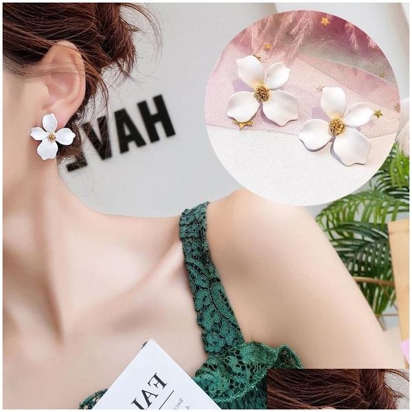 Baumeln Kronleuchter Neue Design Spray Farbe Nette Blume Stud Ohrringe Für Frauen Koreanische Mode Sommer Schmuck Zubehör Elegante Swe Dhoj0