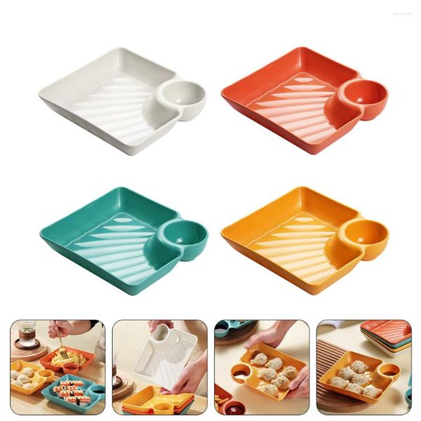 Set di stoviglie 4 pezzi Pp Piatto snack Piatti di plastica Ristorante Insalata Gnocco Stoccaggio Piatti da dessert neri Set di stoviglie per la casa quadrata