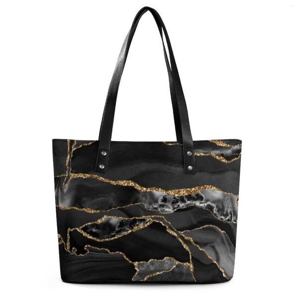 Вечерние сумки блеск мраморные сумочки черно -золотой мраморные сумки пляжная сумка женщин каваи на плечах карман PU кожаный покупатель