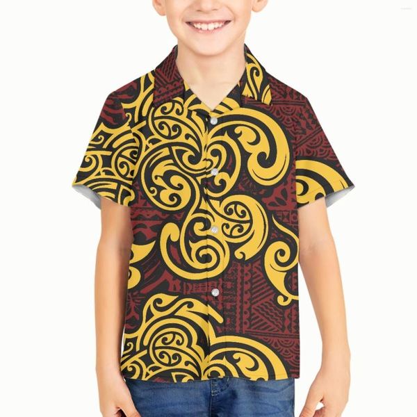 Camisas casuais masculinas Totem Totem Fiji Fiji Fiji Priji Fiji Férias tropical menino menino criança bebê praia floral floral camisa havaiana