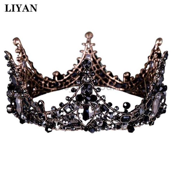 Diğer moda aksesuarları lian vintage barok siyah taç gotik tiaras taçlar kristal gelin kraliçesi başlık takılar düğün saç aksesuarları j230525