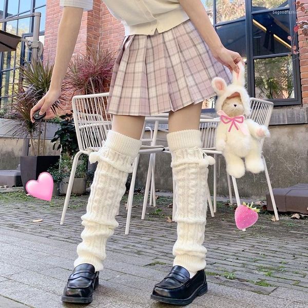 Mulheres meias lolita bola bonita e peluda malha longa capa de pé quente jk cos anime japonês garotas solteiras punhos de bota