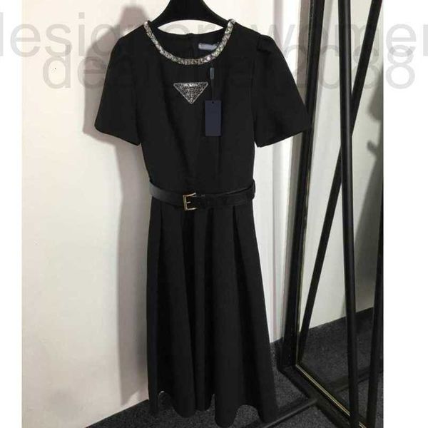 Vestidos casuais básicos Marca de designer feminino vestido escaldado de letra de cintura pisca de unha de pescoço com mangas curtas roupas de alta qualidade para mulheres roupas femininas