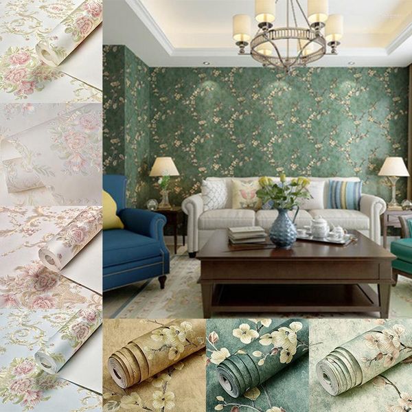 Wallpapers 1M Home Vliestapete 3D-Blumendruck Wandpapierrolle, die Schlafzimmer im europäischen Stil klassisches Luxusdekor abdeckt
